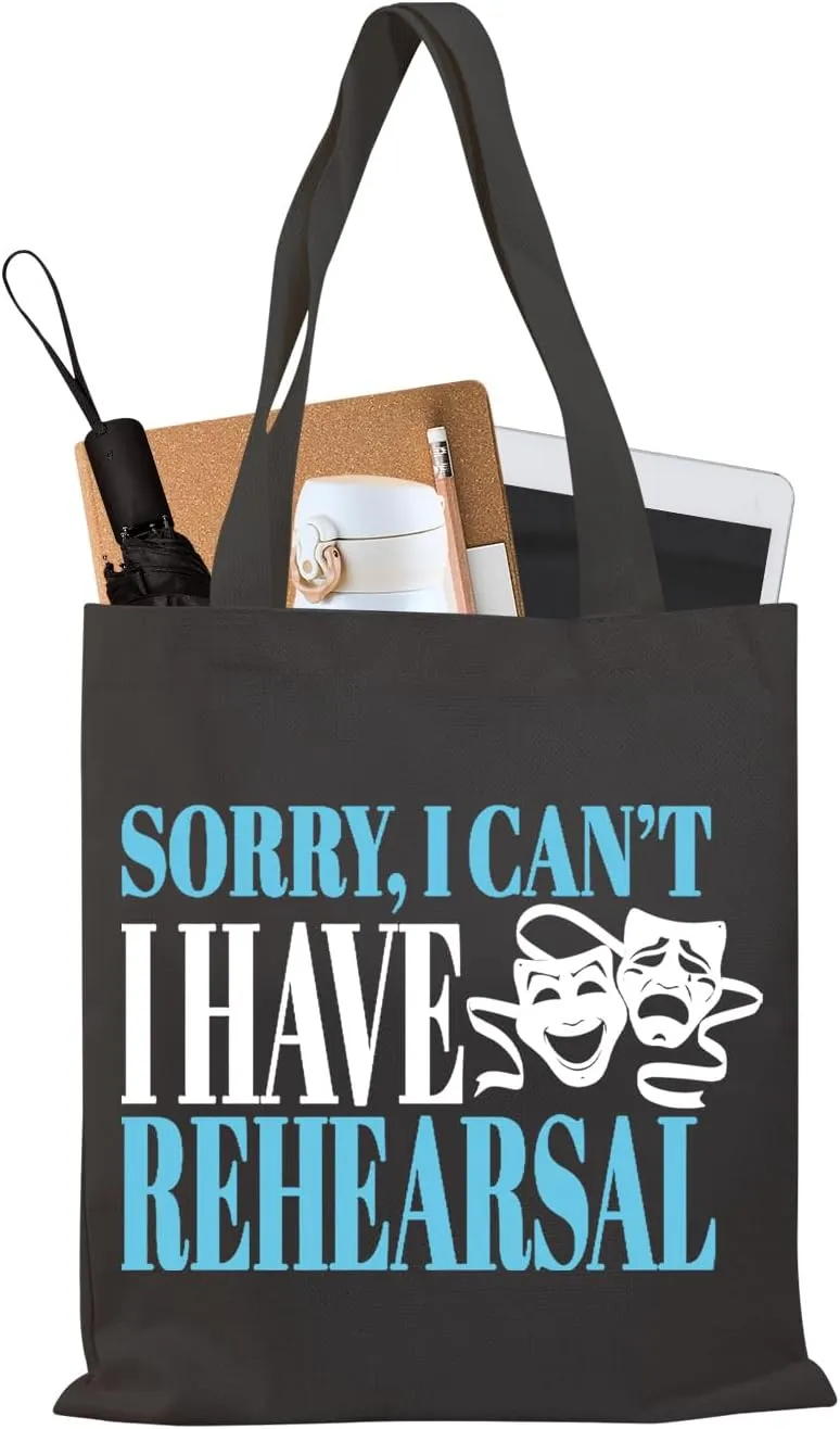BDPWSS Theater Tote Bag Drama Actor Actress Gift Comedy Tragedy Mask Gift Sorry i Can't i Have Rehearsal Bag