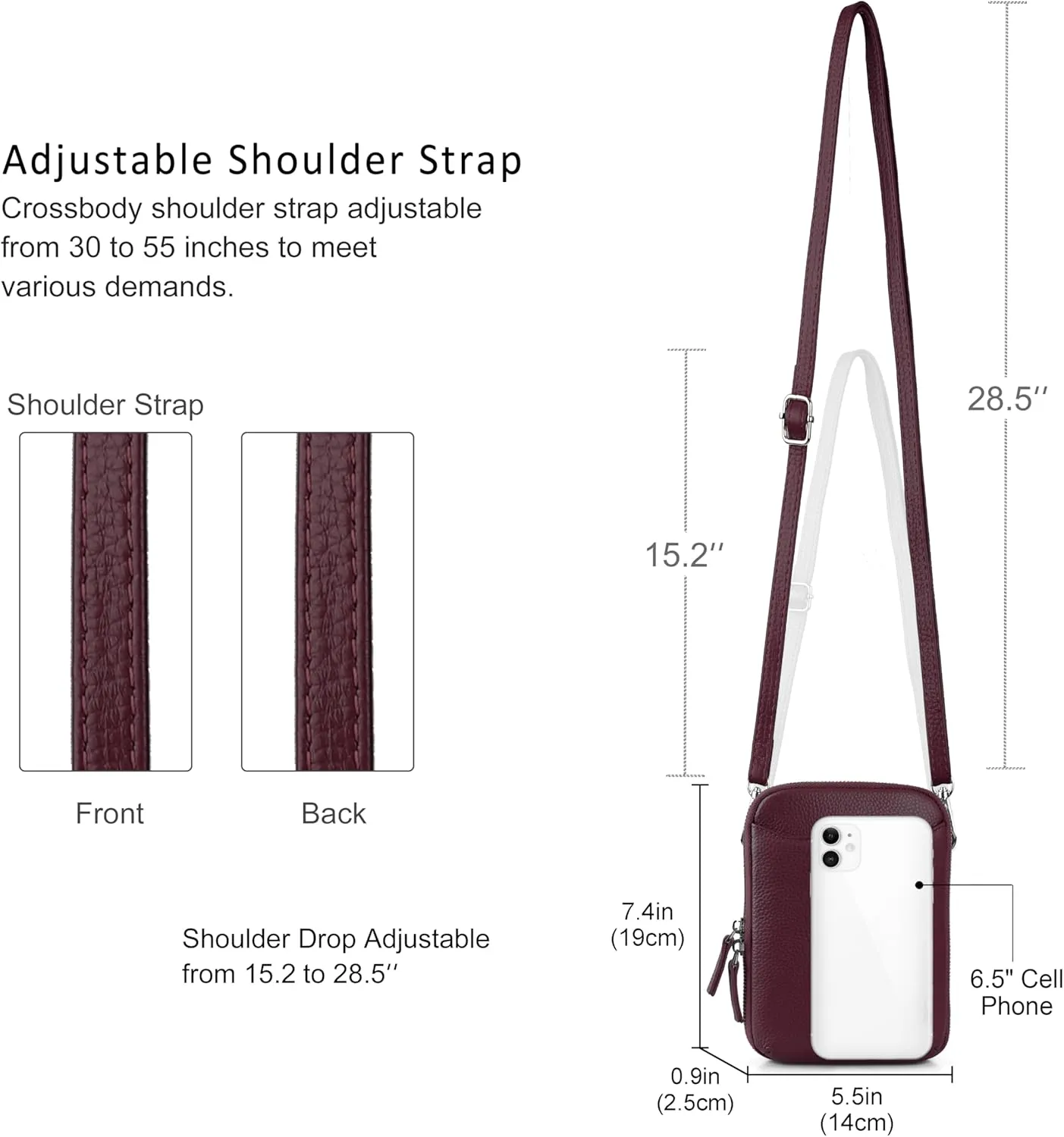 befen Genuine Leather Crossbody Cell Phone Purse for Women, Small Zip Around RFID Blocking Crossbody Wallet Bags