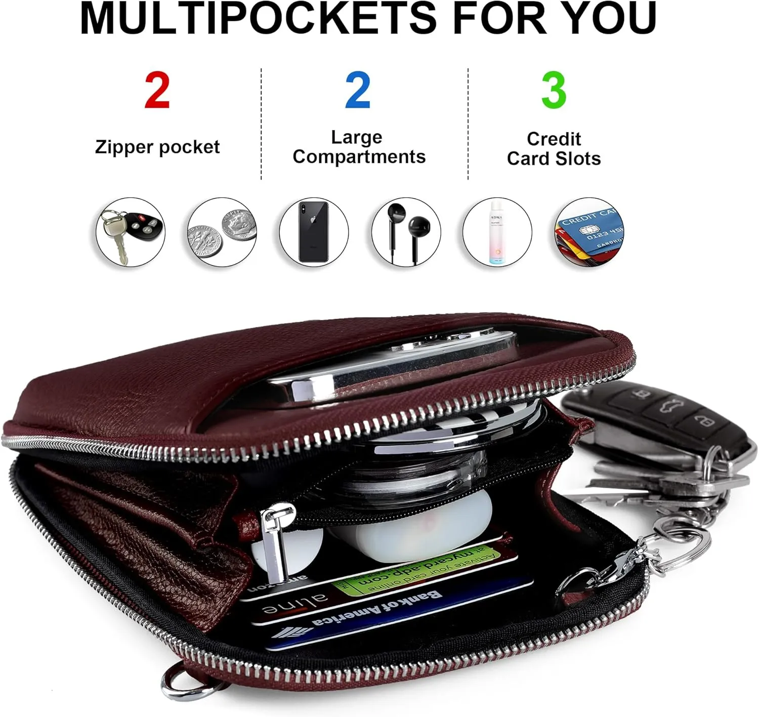 befen Genuine Leather Crossbody Cell Phone Purse for Women, Small Zip Around RFID Blocking Crossbody Wallet Bags