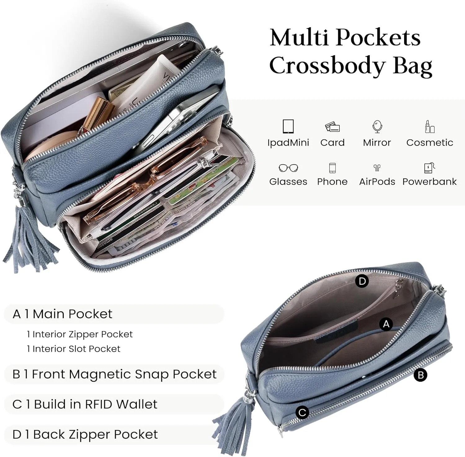 befen Genuine Leather Crossbody Purses for Women Lightweight Small Crossbody Bags Purse with Built in RFID Blocking Wallet