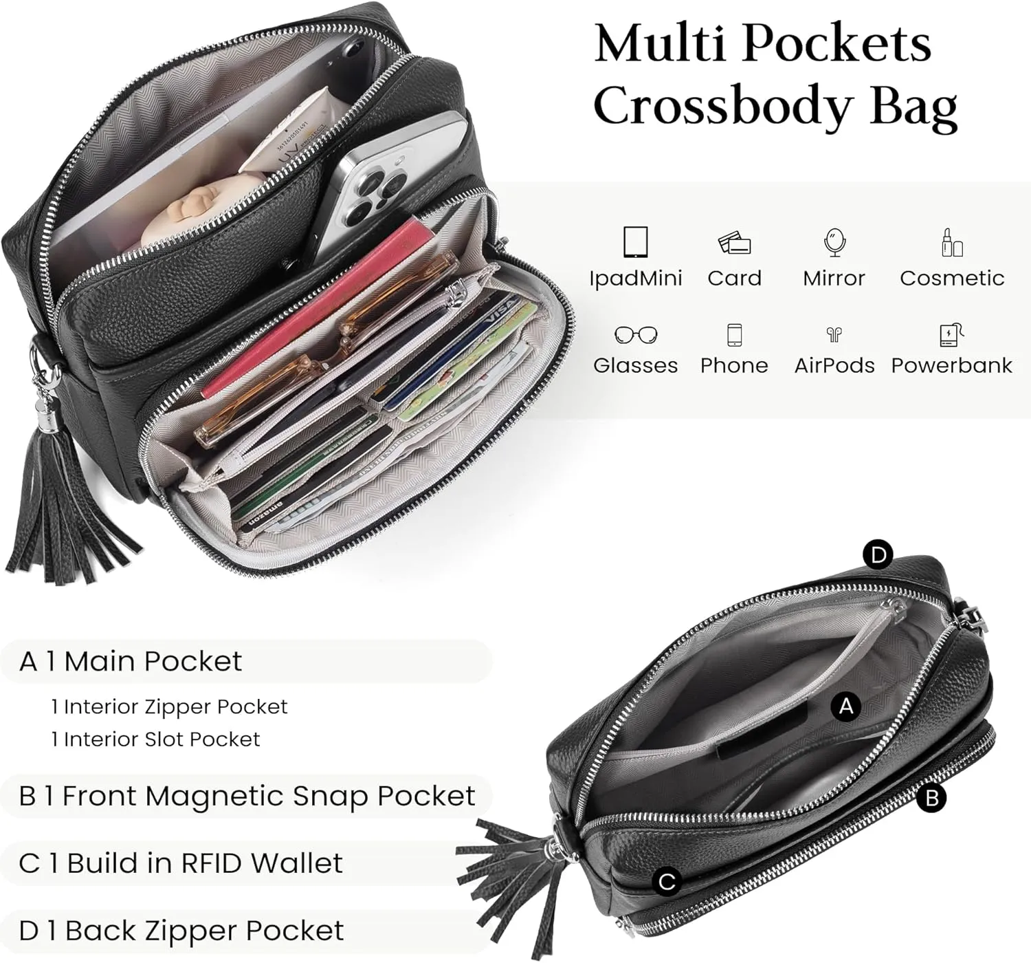befen Genuine Leather Crossbody Purses for Women Lightweight Small Crossbody Bags Purse with Built in RFID Blocking Wallet