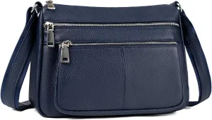 befen Genuine Leather Crossbody Purses for Women, Woman Medium Pocketbooks Shoulder Bags Handbags with Multi Zipper Pockets