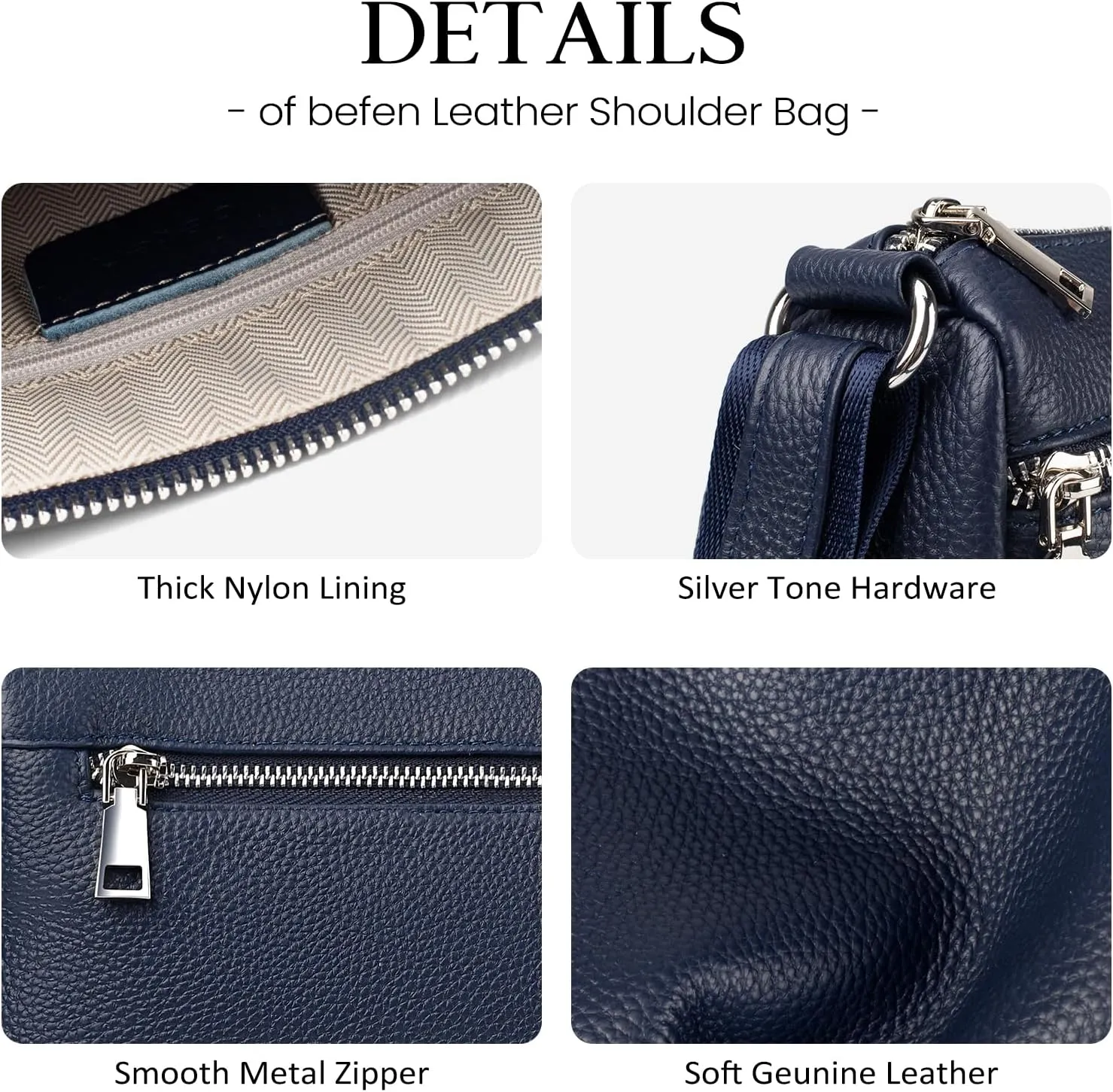 befen Genuine Leather Crossbody Purses for Women, Woman Medium Pocketbooks Shoulder Bags Handbags with Multi Zipper Pockets