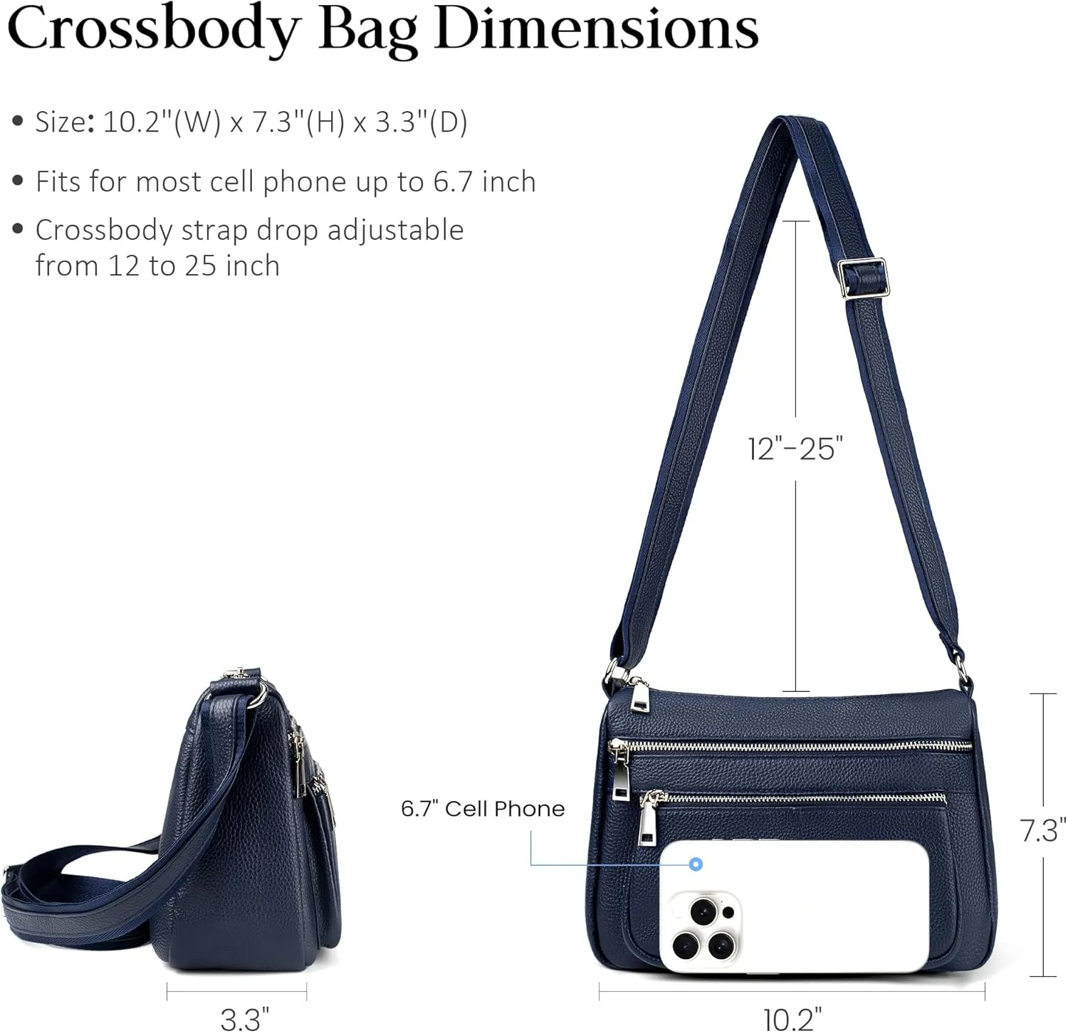 befen Genuine Leather Crossbody Purses for Women, Woman Medium Pocketbooks Shoulder Bags Handbags with Multi Zipper Pockets