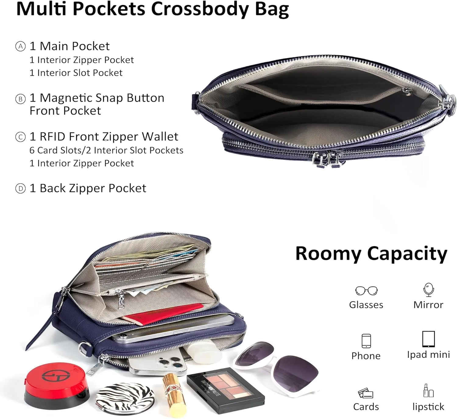 befen Genuine Leather Crossbody Purses for Women, Women's Small Crossbody Shoulder Bag with Built in RFID Wallet