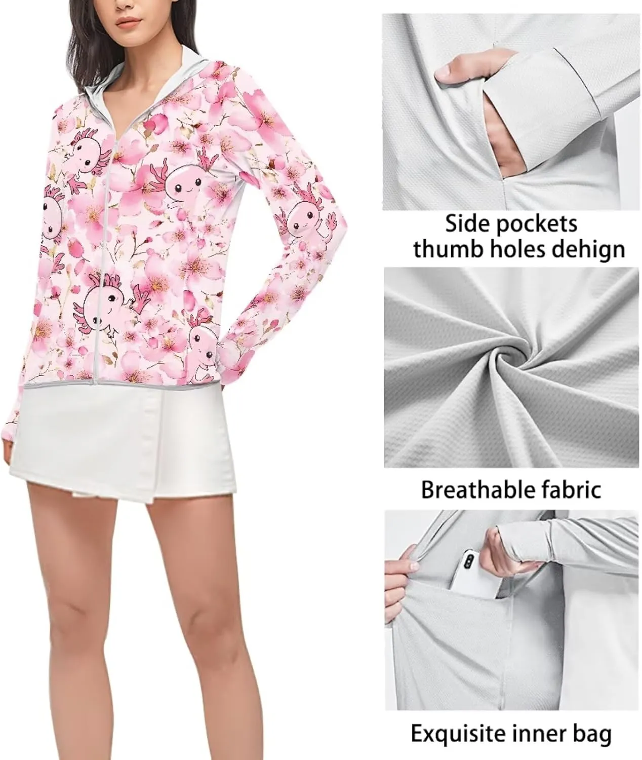 Belidome Long Sleeve Sun Shirt Women UV Protection Hoodie Summer Outdoor Athletic Jacket with Pockets Thumb Holes S-2XL