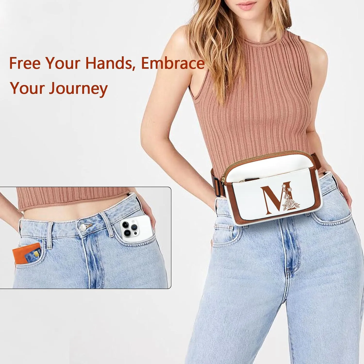 Birthday Gifts for Women, Initial Fanny Pack Belt Bag Small Crossbody Bags, Personalized Gift for Mom Her Grandma,M