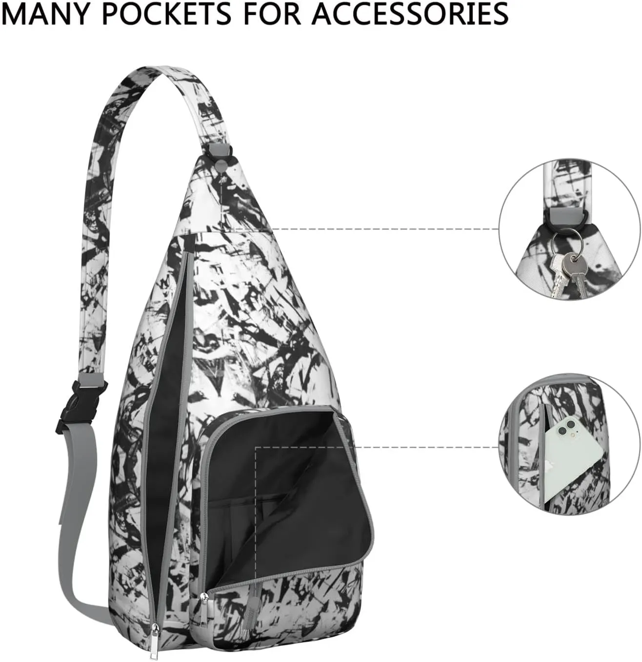 Black and White Abstract Pattern Crossbody Bag Daypack for Women Men Lightweight Waterproof Sling Bag Backpack Hiking Cycling