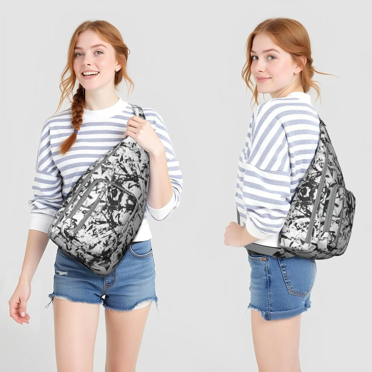 Black and White Abstract Pattern Crossbody Bag Daypack for Women Men Lightweight Waterproof Sling Bag Backpack Hiking Cycling