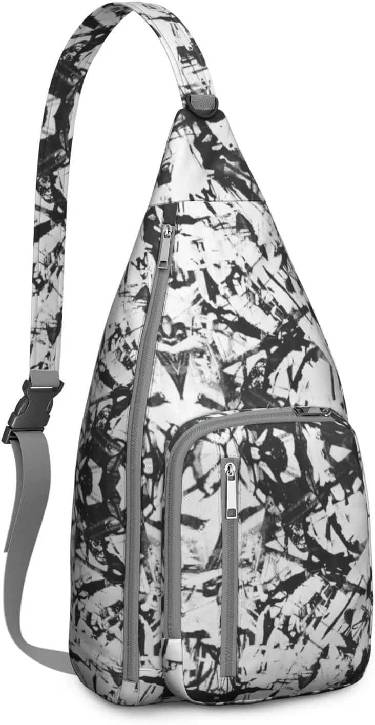 Black and White Abstract Pattern Crossbody Bag Daypack for Women Men Lightweight Waterproof Sling Bag Backpack Hiking Cycling