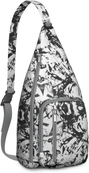 Black and White Abstract Pattern Crossbody Bag Daypack for Women Men Lightweight Waterproof Sling Bag Backpack Hiking Cycling