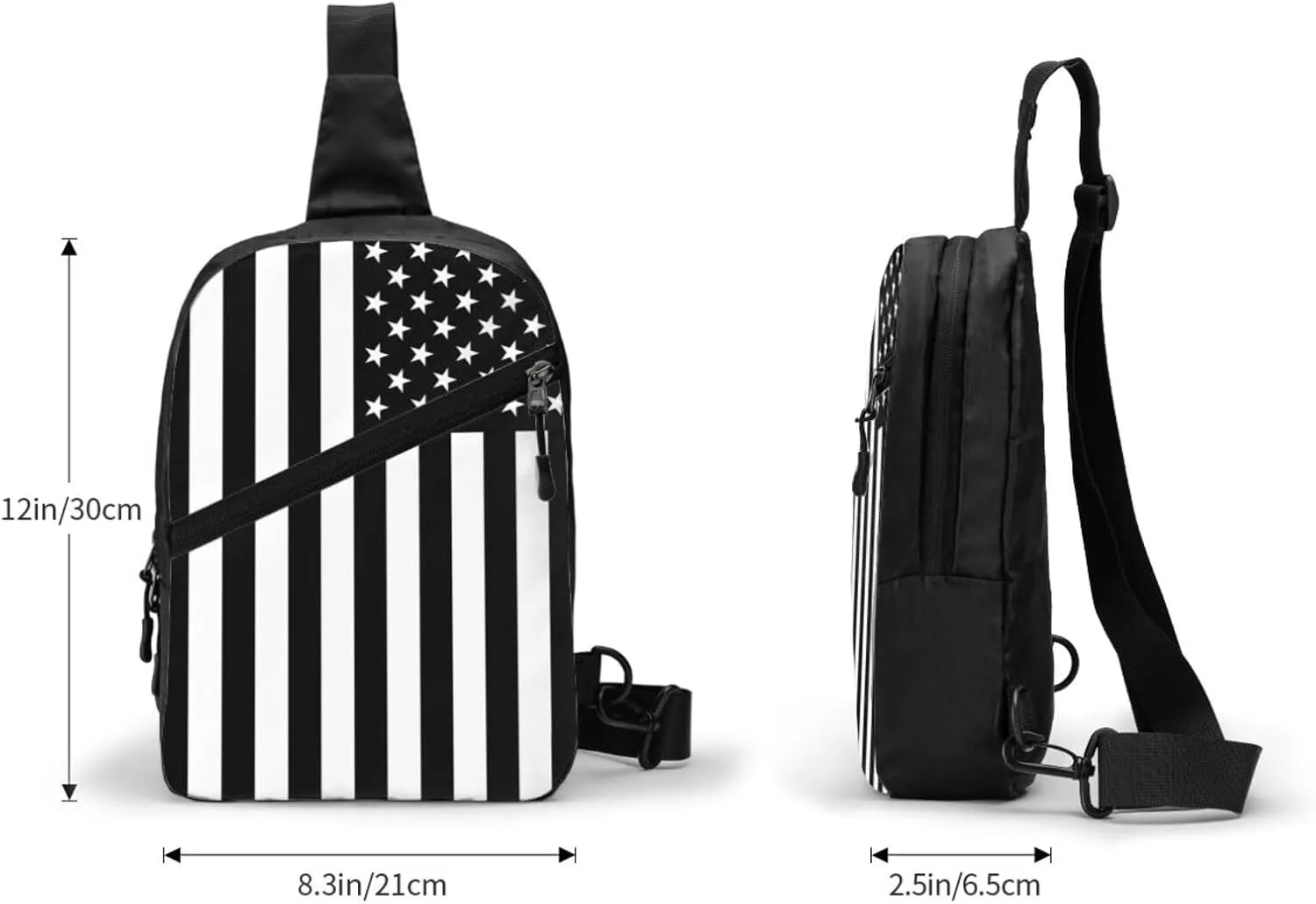 Black And White American Flag Portable Sling Bags Packable Crossbody Bag Foldable Sport Daypack Reusable Shoulder Backpack Diagonally Chest Bag for Workout Travel