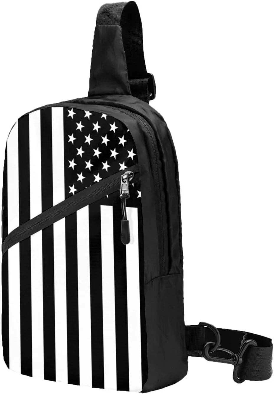 Black And White American Flag Portable Sling Bags Packable Crossbody Bag Foldable Sport Daypack Reusable Shoulder Backpack Diagonally Chest Bag for Workout Travel