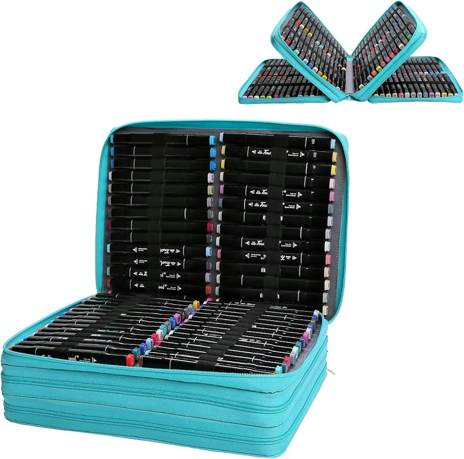Black Marker Case, 168 Slots Alcohol Marker Case Markers Carrying Bag Holder for Art Sketch Marker, Permanent Paint Marker, Dry Erase Marker, Repair Marker Pen, Color Highlighte Art Supplies