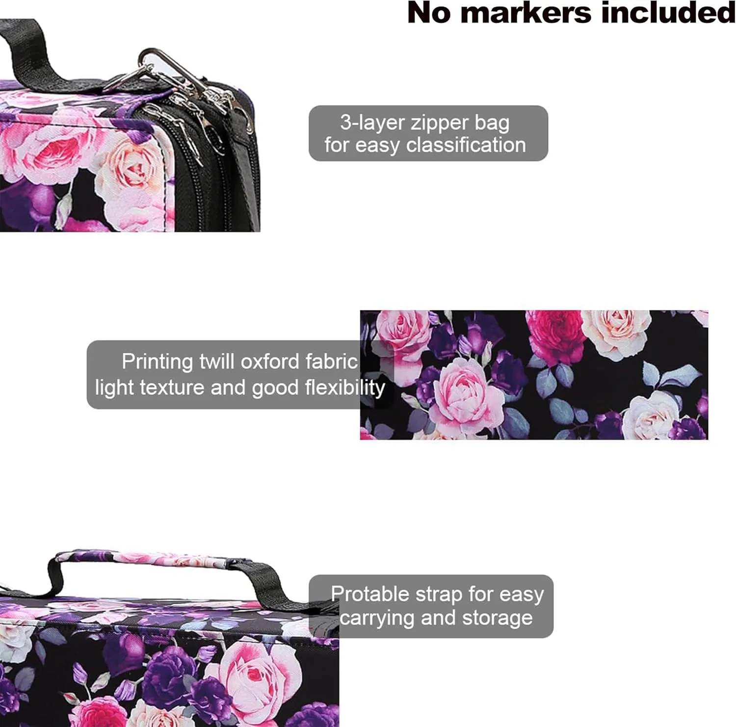 Black Marker Case, 168 Slots Alcohol Marker Case Markers Carrying Bag Holder for Art Sketch Marker, Permanent Paint Marker, Dry Erase Marker, Repair Marker Pen, Color Highlighte Art Supplies