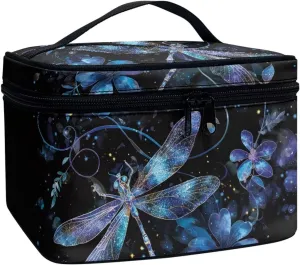 Blue Dragonfly Travel Cosmetic Bags for Women Portable Toiletry Organizer Bag Makeup Bag Coin Purse Lipstick Cosmetic Accessories Organizer Large Travel Kit Storage Pouch