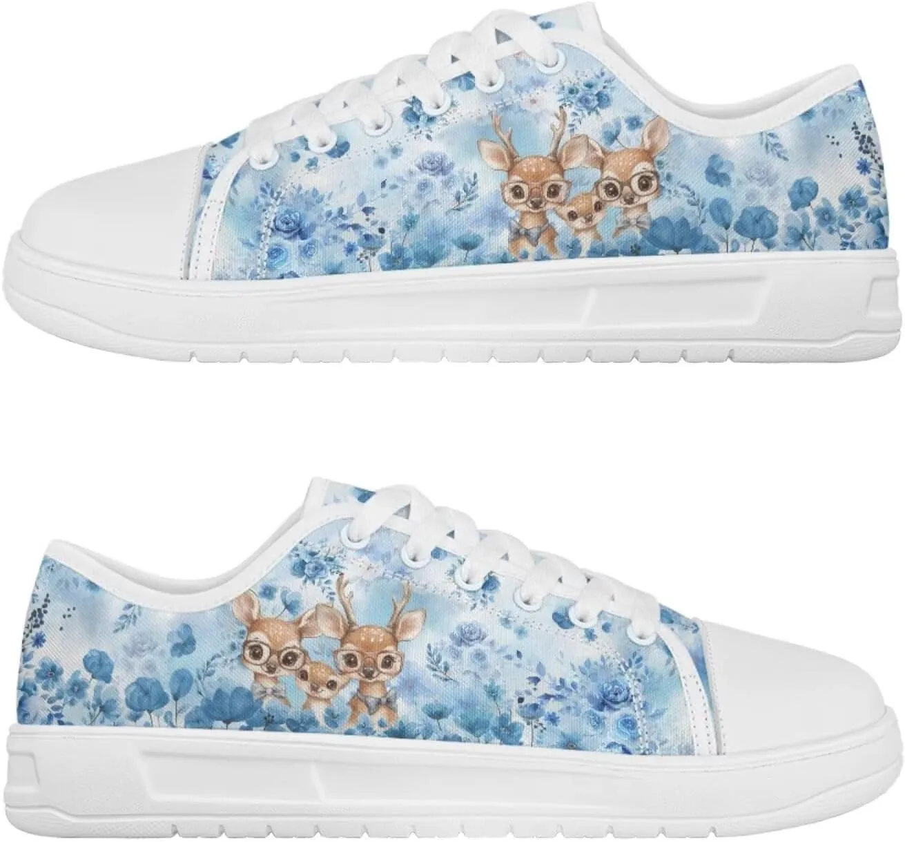 Blue Rose Women's Fashion Canvas Sneakers Tennis Shoes Low Top Walking Shoes with Thick White Sole US 5.5-13.5