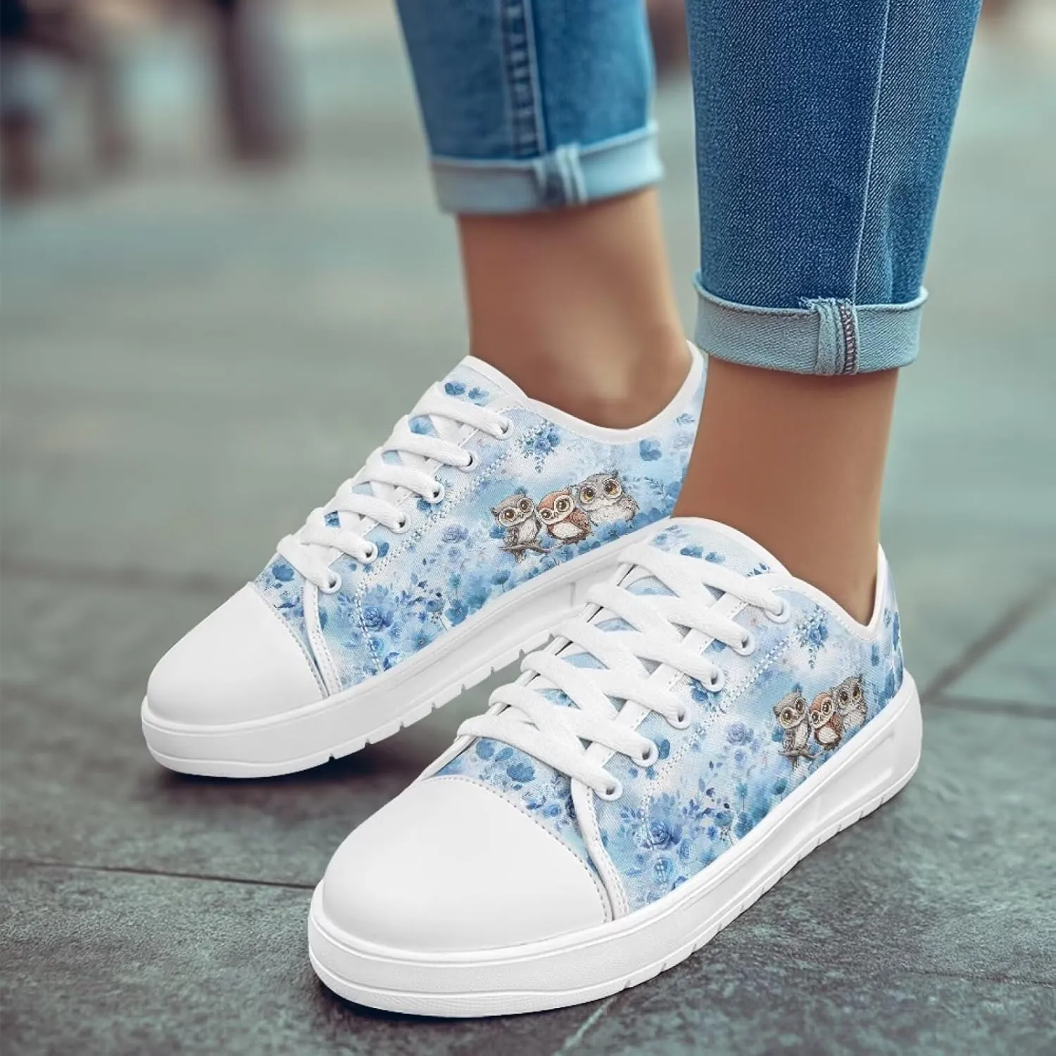 Blue Rose Women's Fashion Canvas Sneakers Tennis Shoes Low Top Walking Shoes with Thick White Sole US 5.5-13.5