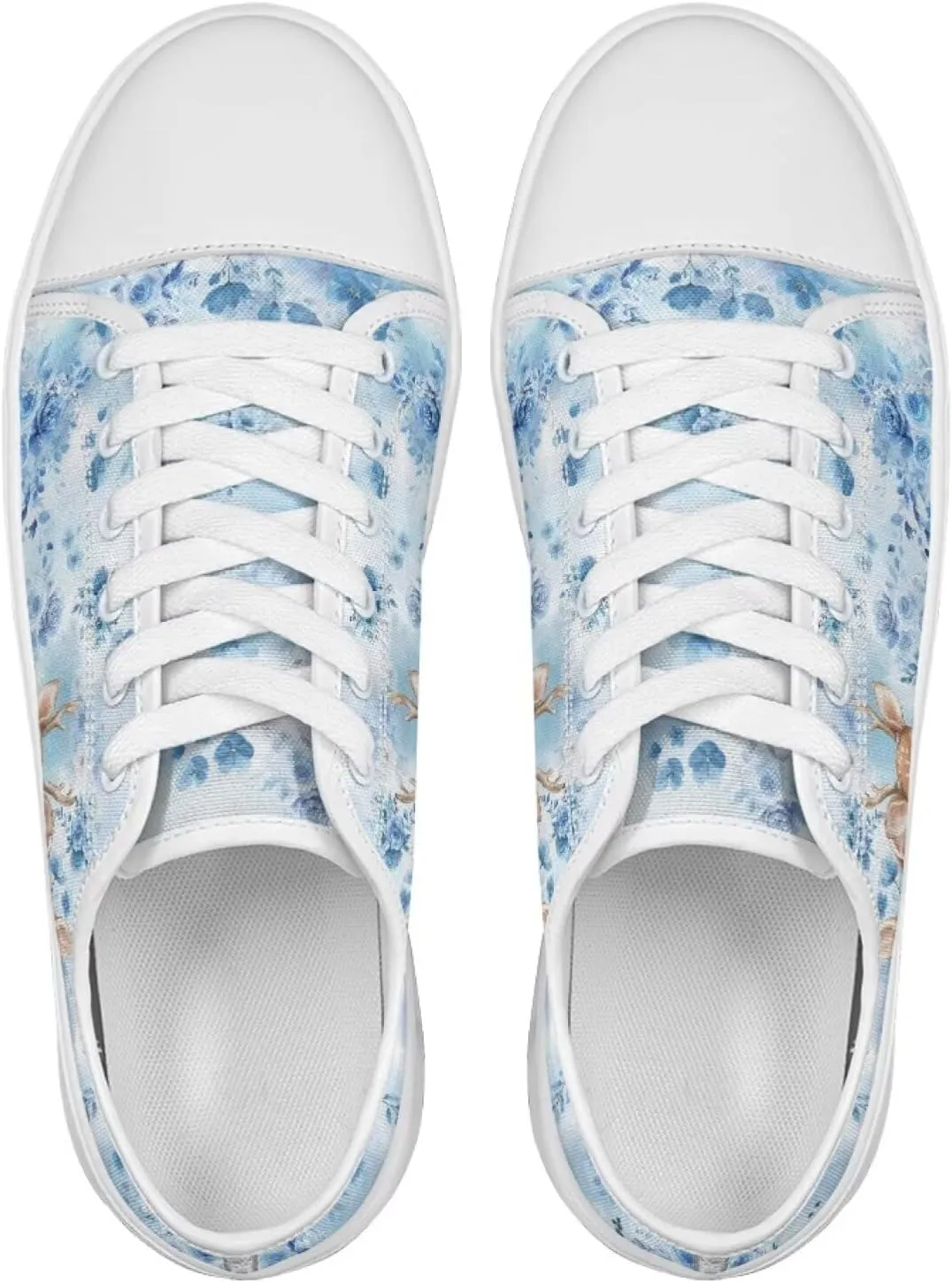 Blue Rose Women's Fashion Canvas Sneakers Tennis Shoes Low Top Walking Shoes with Thick White Sole US 5.5-13.5