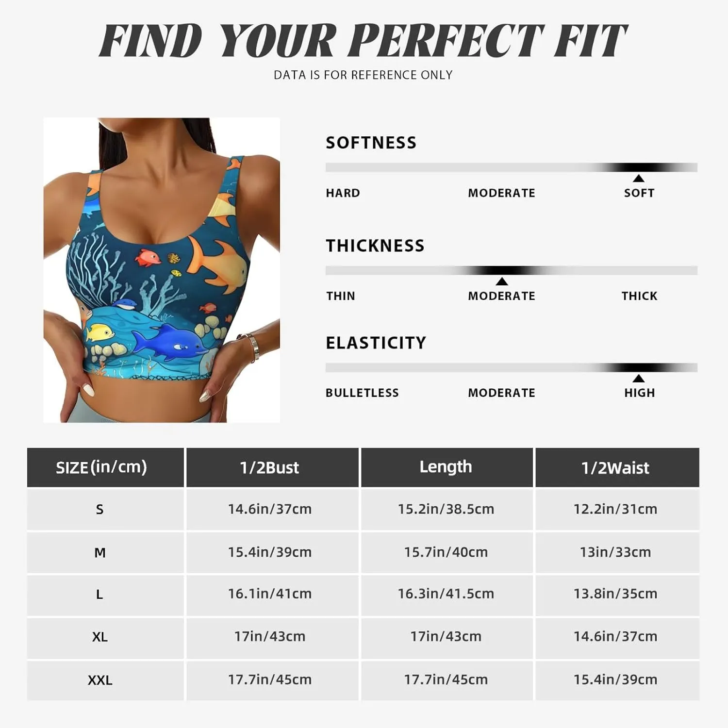 Blue underwater world of fish Women's U-Shaped Sports Bra, Padded Round Neck Sports Short Tank Top