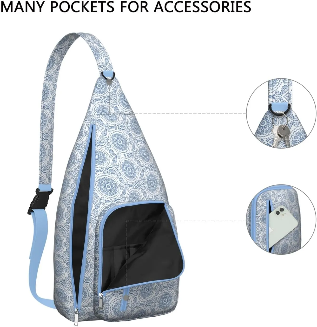 Bohemian Crossbody Bag Daypack for Women Men Lightweight Vintage Tribal Waterproof Sling Bag Backpack Hiking Cycling Sports