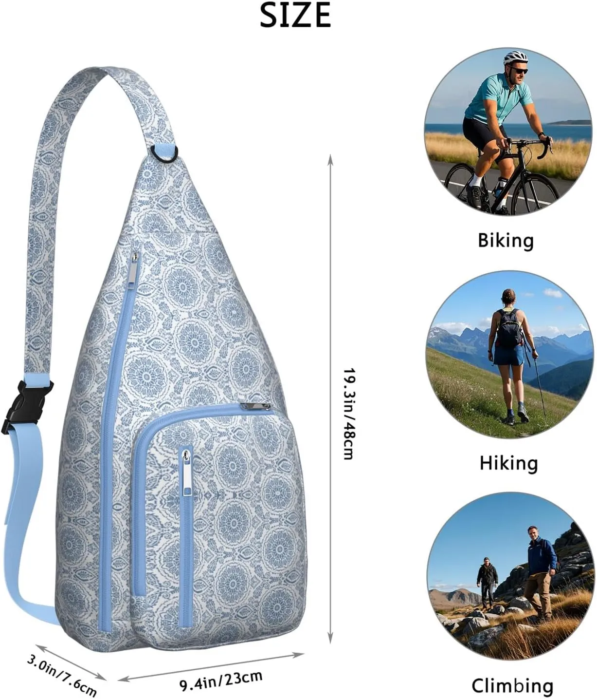 Bohemian Crossbody Bag Daypack for Women Men Lightweight Vintage Tribal Waterproof Sling Bag Backpack Hiking Cycling Sports