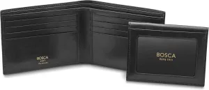 Bosca Men's Italian Leather Bifold Wallet with Removable ID Passcase, RFID Blocking, 8 Card Slots, and Divided Currency Well - Made in Italy, Black