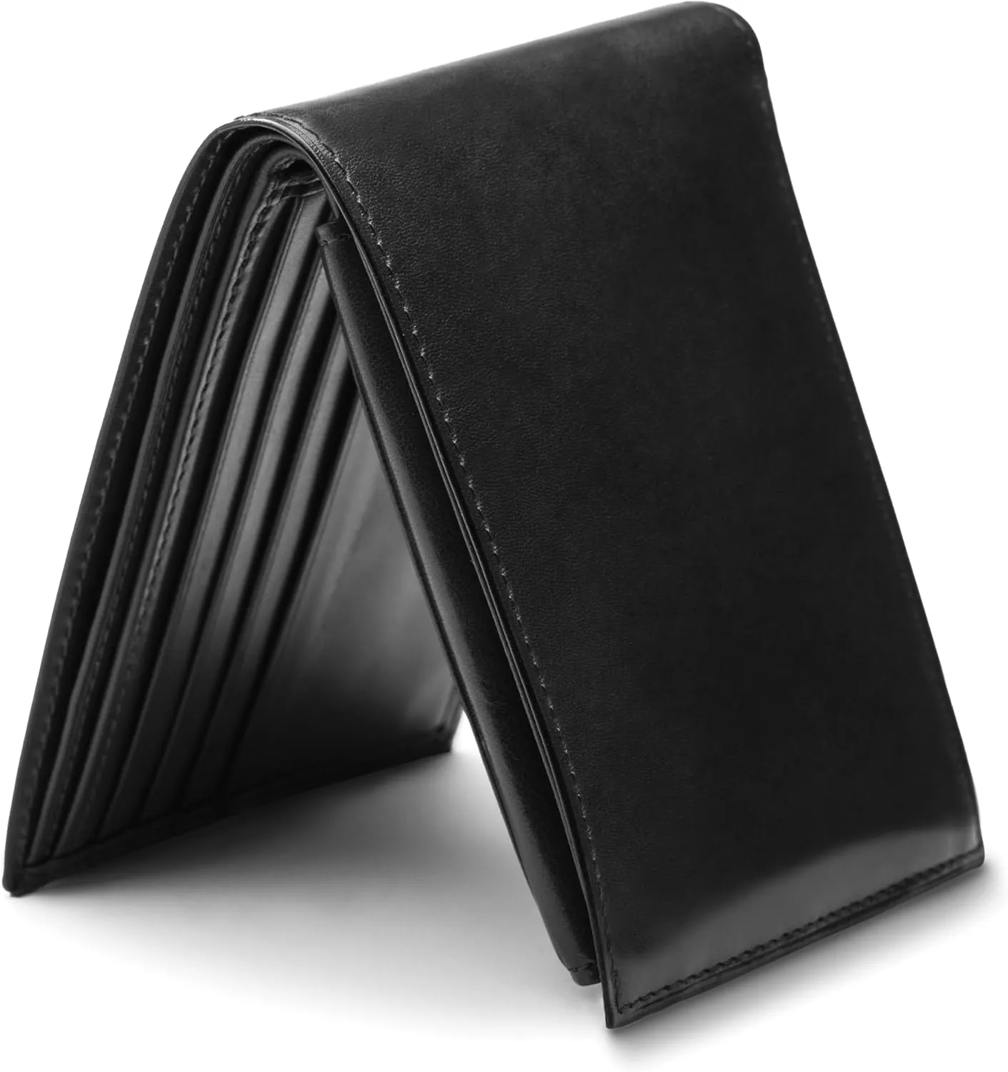 Bosca Men's Italian Leather Bifold Wallet with Removable ID Passcase, RFID Blocking, 8 Card Slots, and Divided Currency Well - Made in Italy, Black