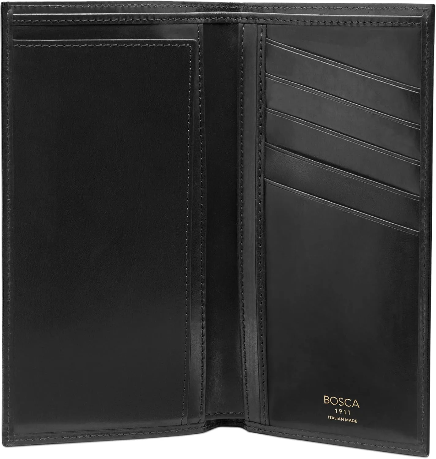 Bosca Men's Italian Leather Coat Pocket Wallet - Hand-Stitched Bifold with 6 Card Slots and Currency Well Italia Breast Pocket Wallet For Men. Gift-Packaged - Black