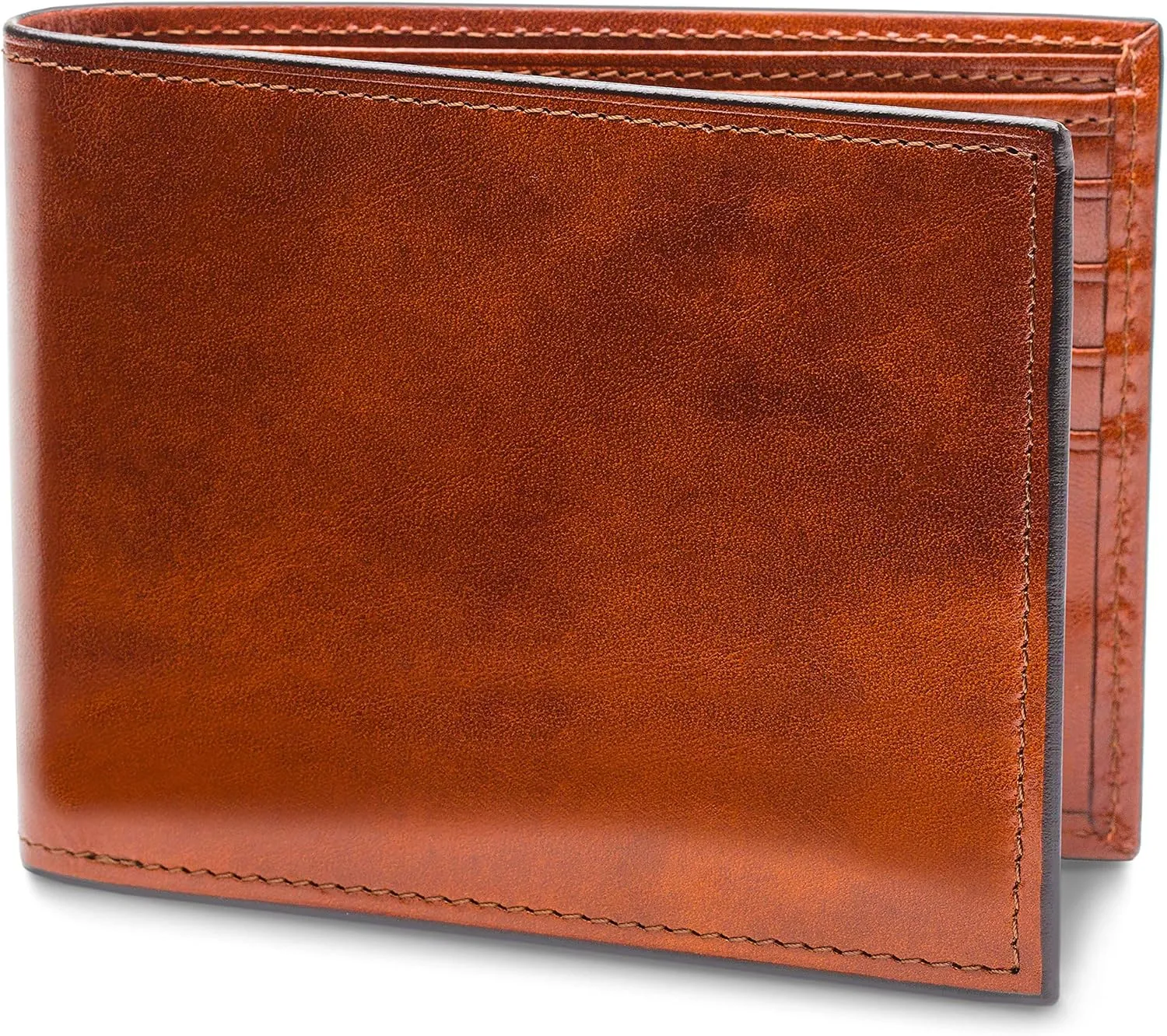Bosca Men's Old Leather Bifold Wallet with ID Window and Card Slots - Italian Leather, Durable and Stylish - Amber Brown