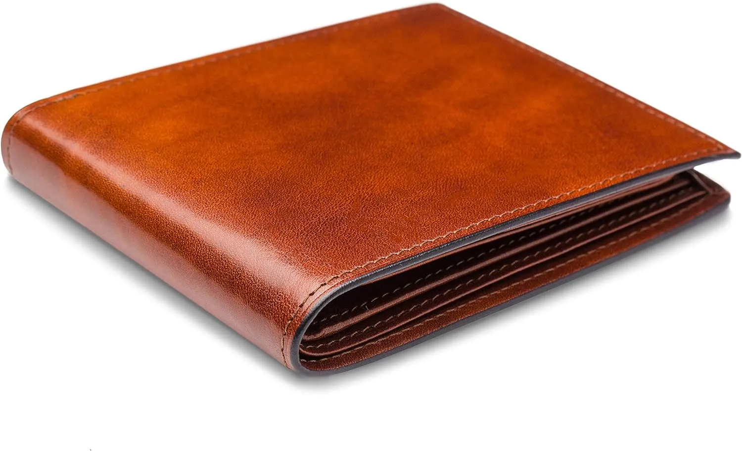 Bosca Men's Old Leather Bifold Wallet with ID Window and Card Slots - Italian Leather, Durable and Stylish - Amber Brown