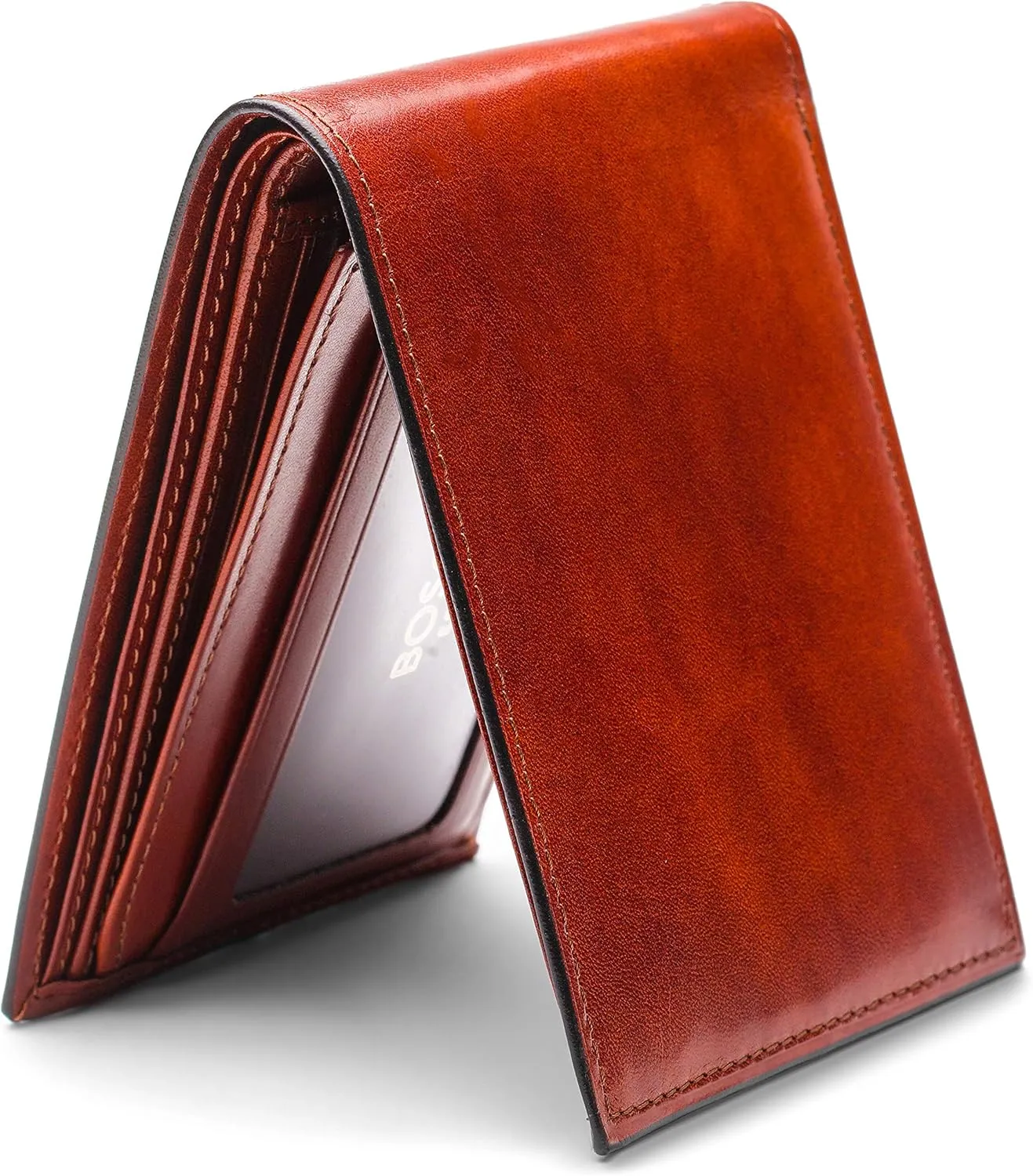 Bosca Men's Old Leather Bifold Wallet with ID Window and Card Slots - Italian Leather, Durable and Stylish, Cognac Brown