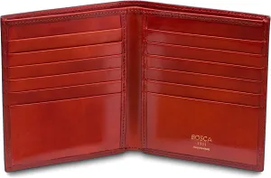 Bosca Men’s Wallet In Old Leather – 12 Pockets Bi-Fold Credit Holder Hand-Stained Full Grain Leather, RFID Blocking Cognac