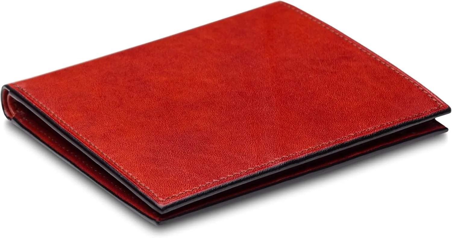 Bosca Men’s Wallet In Old Leather – 12 Pockets Bi-Fold Credit Holder Hand-Stained Full Grain Leather, RFID Blocking Cognac
