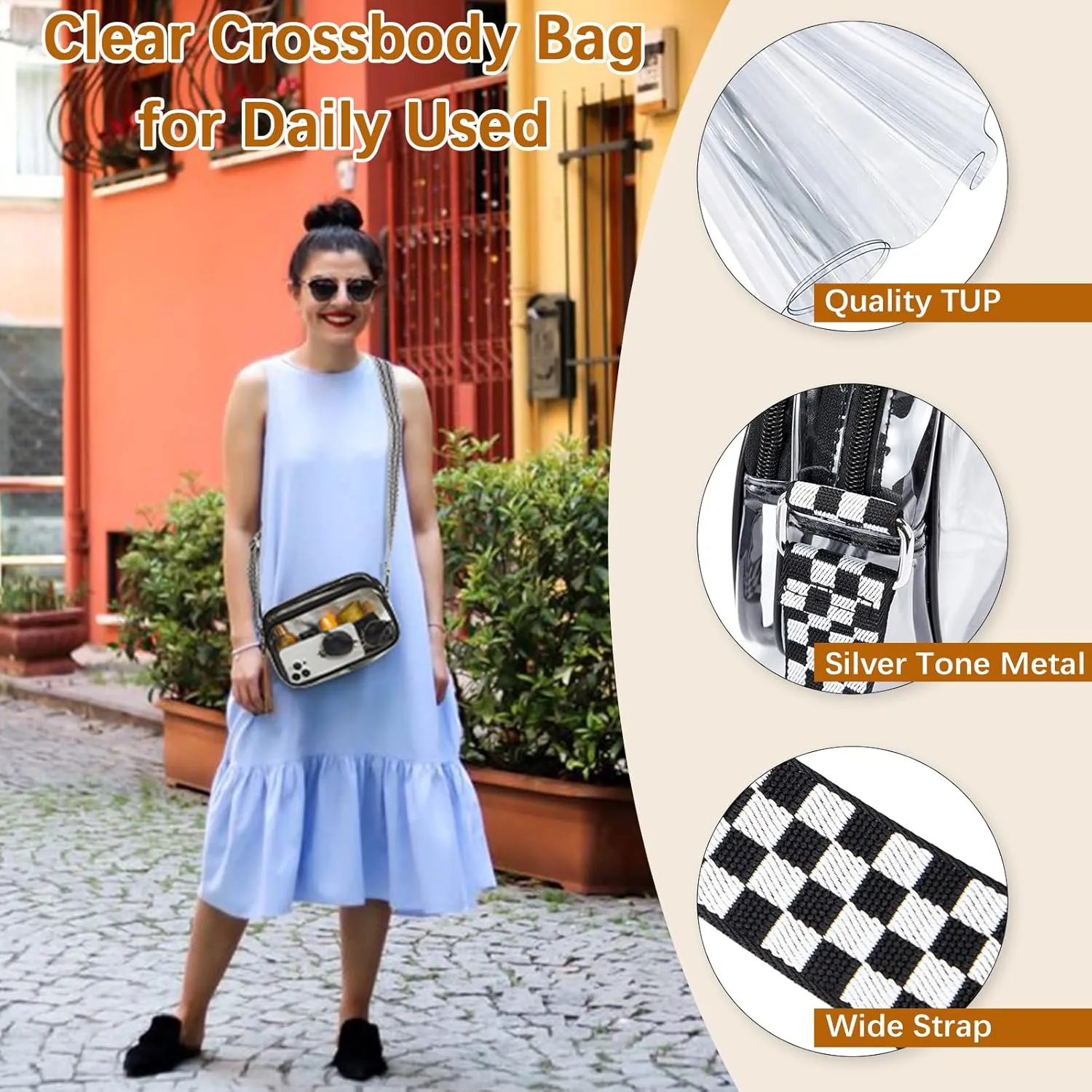 BOSTANTEN Clear Bag for Women Stadium Approved Clear Bags Small Crossbody Purse Trendy for Concerts Sports Events
