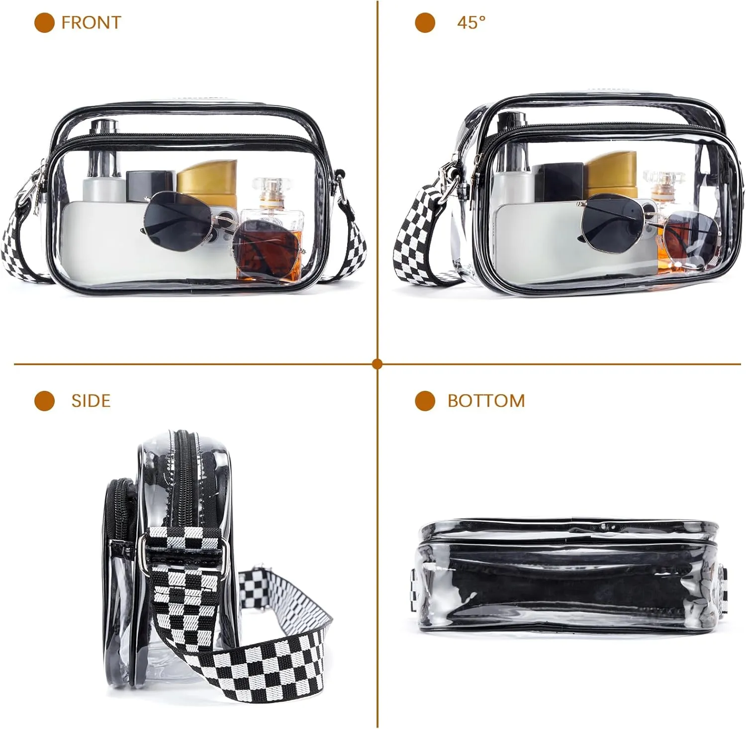 BOSTANTEN Clear Bag for Women Stadium Approved Clear Bags Small Crossbody Purse Trendy for Concerts Sports Events