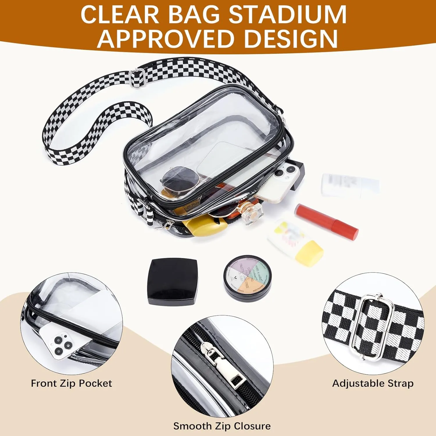 BOSTANTEN Clear Bag for Women Stadium Approved Clear Bags Small Crossbody Purse Trendy for Concerts Sports Events