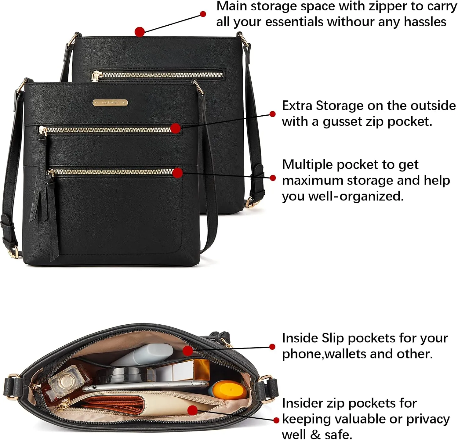 BOSTANTEN Crossbody Bags Purses for Women Trendy Soft Vegan Leather Shoulder Handbags with Adjustable Strap Zipper Pocket
