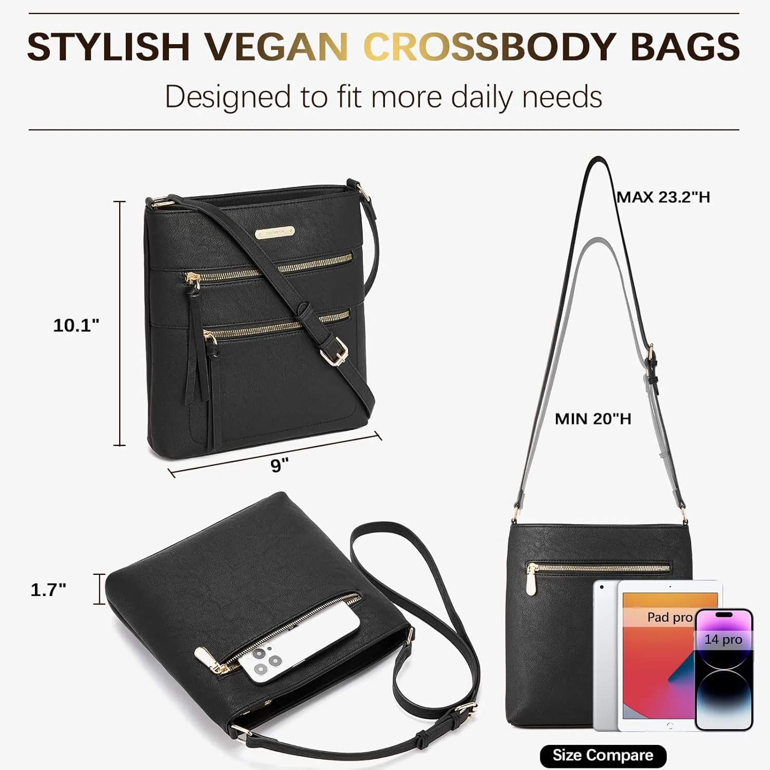 BOSTANTEN Crossbody Bags Purses for Women Trendy Soft Vegan Leather Shoulder Handbags with Adjustable Strap Zipper Pocket