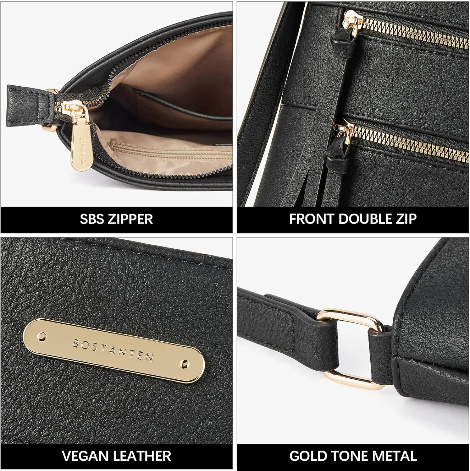 BOSTANTEN Crossbody Bags Purses for Women Trendy Soft Vegan Leather Shoulder Handbags with Adjustable Strap Zipper Pocket
