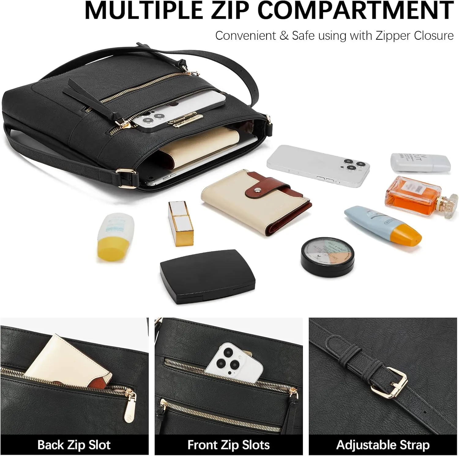 BOSTANTEN Crossbody Bags Purses for Women Trendy Soft Vegan Leather Shoulder Handbags with Adjustable Strap Zipper Pocket