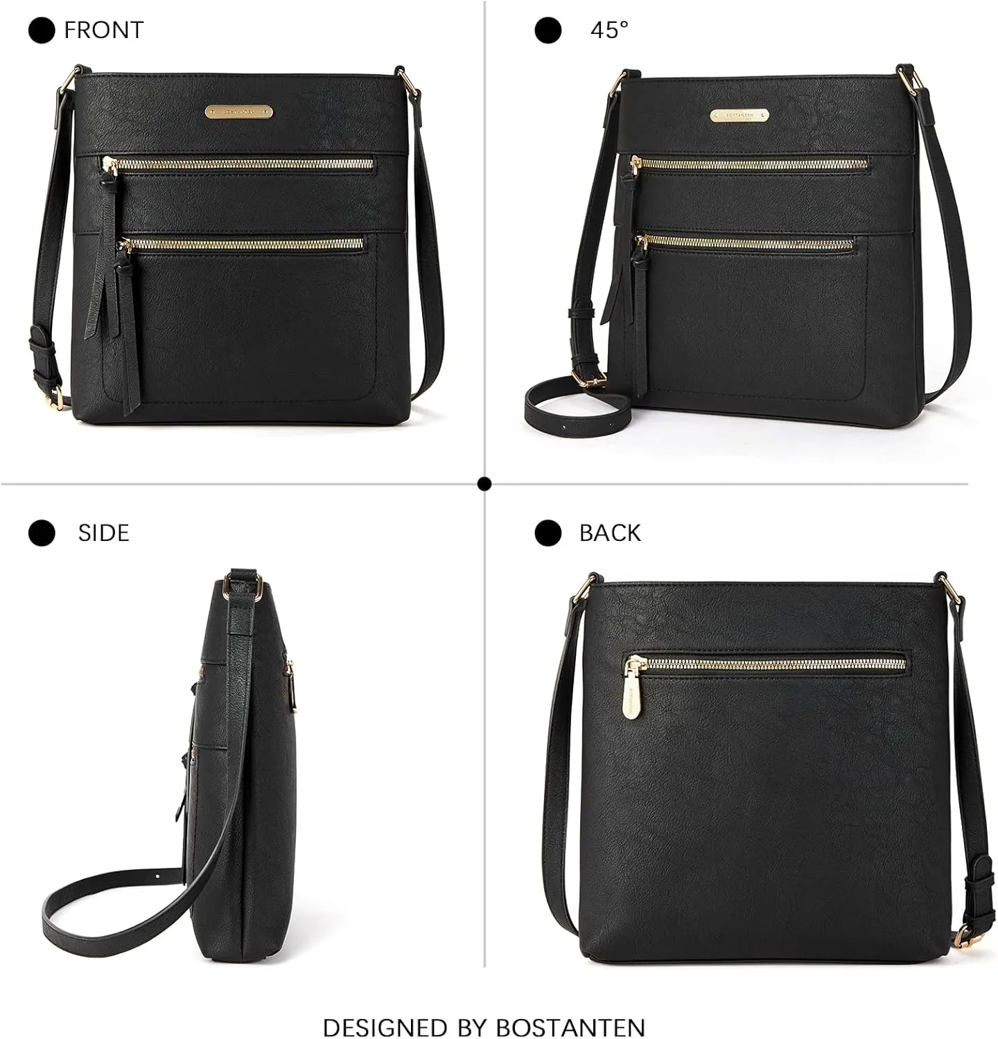 BOSTANTEN Crossbody Bags Purses for Women Trendy Soft Vegan Leather Shoulder Handbags with Adjustable Strap Zipper Pocket