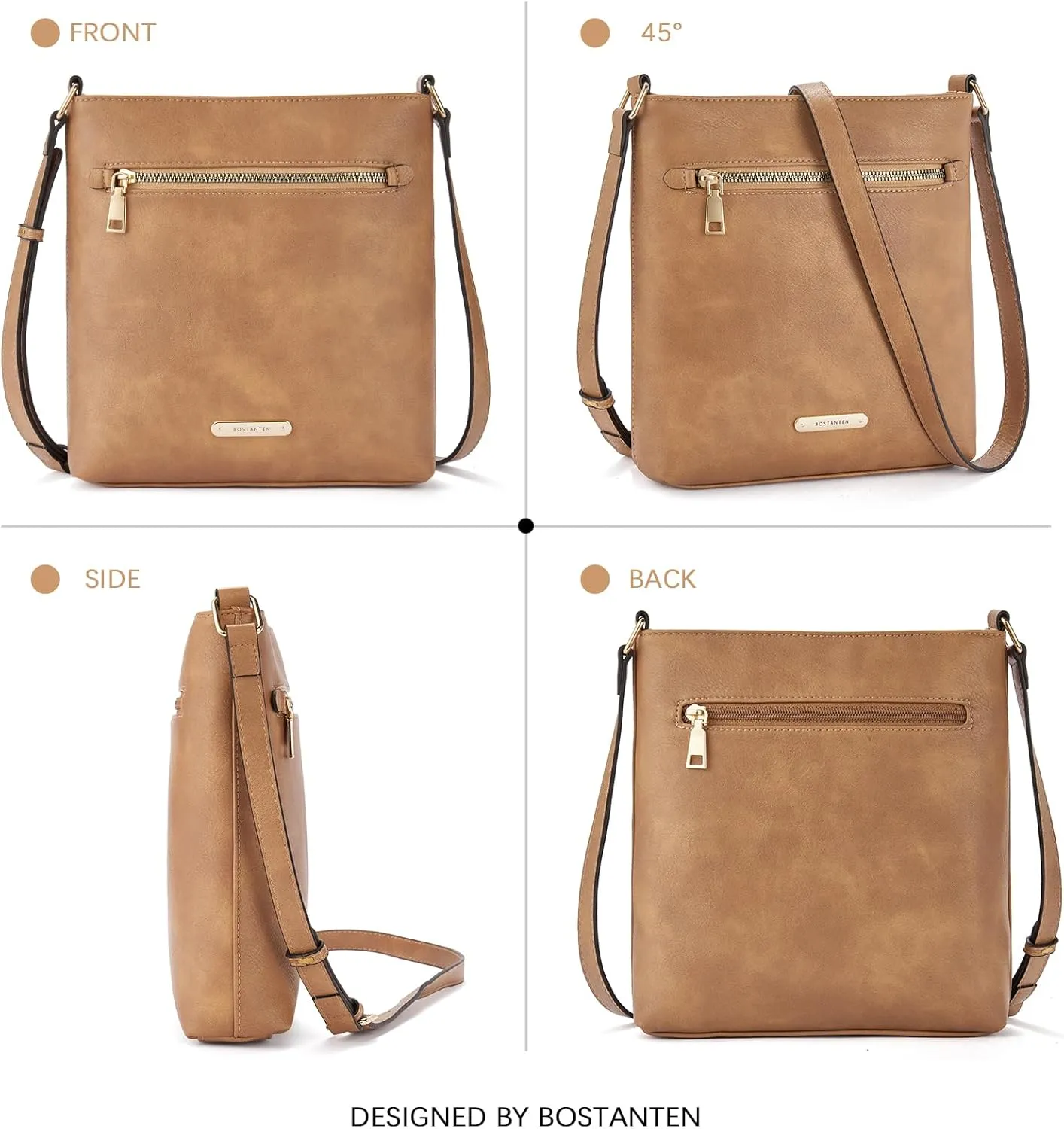 BOSTANTEN Crossbody Bags Purses for Women Trendy Soft Vegan Leather Shoulder Handbags with Adjustable Strap Zipper Pocket