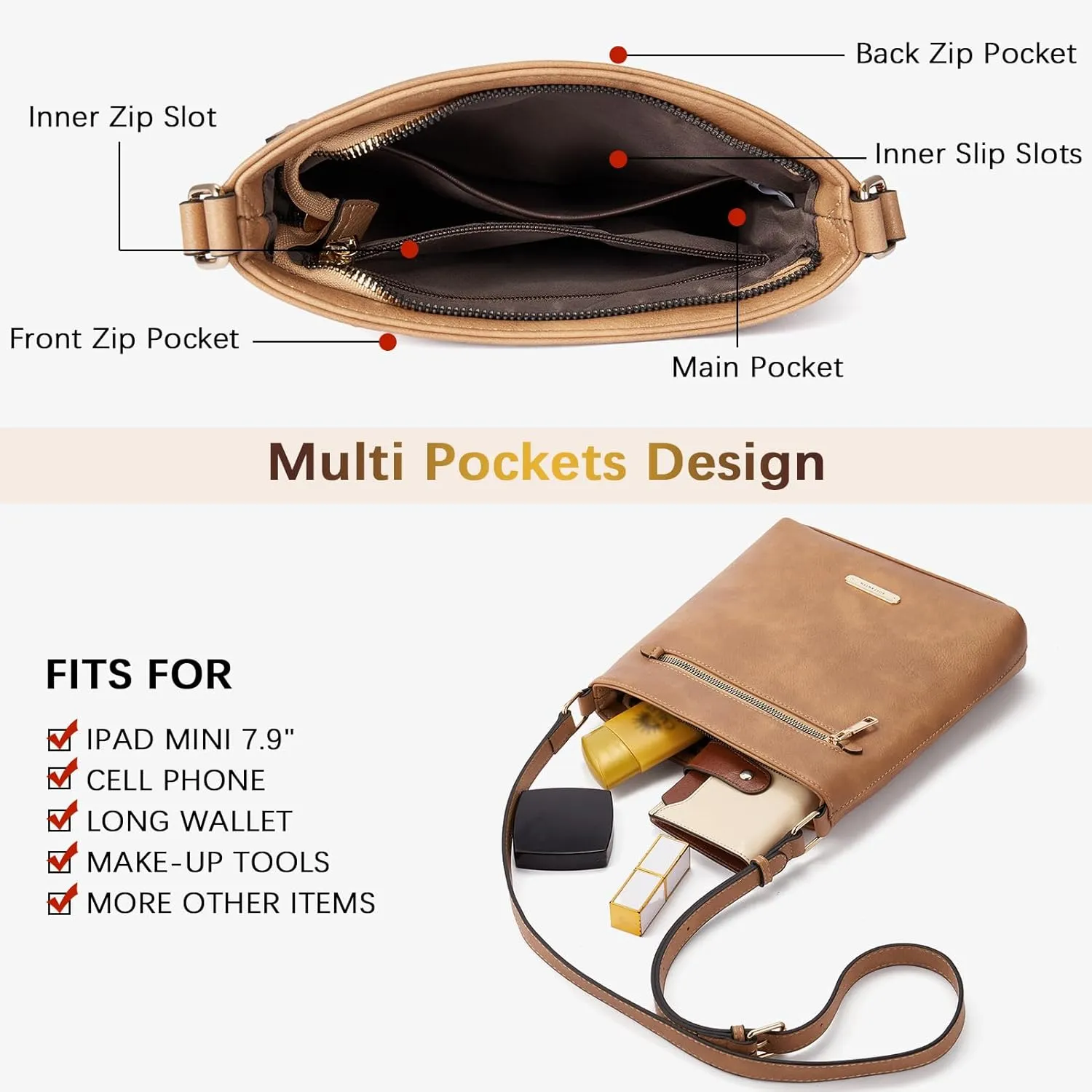 BOSTANTEN Crossbody Bags Purses for Women Trendy Soft Vegan Leather Shoulder Handbags with Adjustable Strap Zipper Pocket