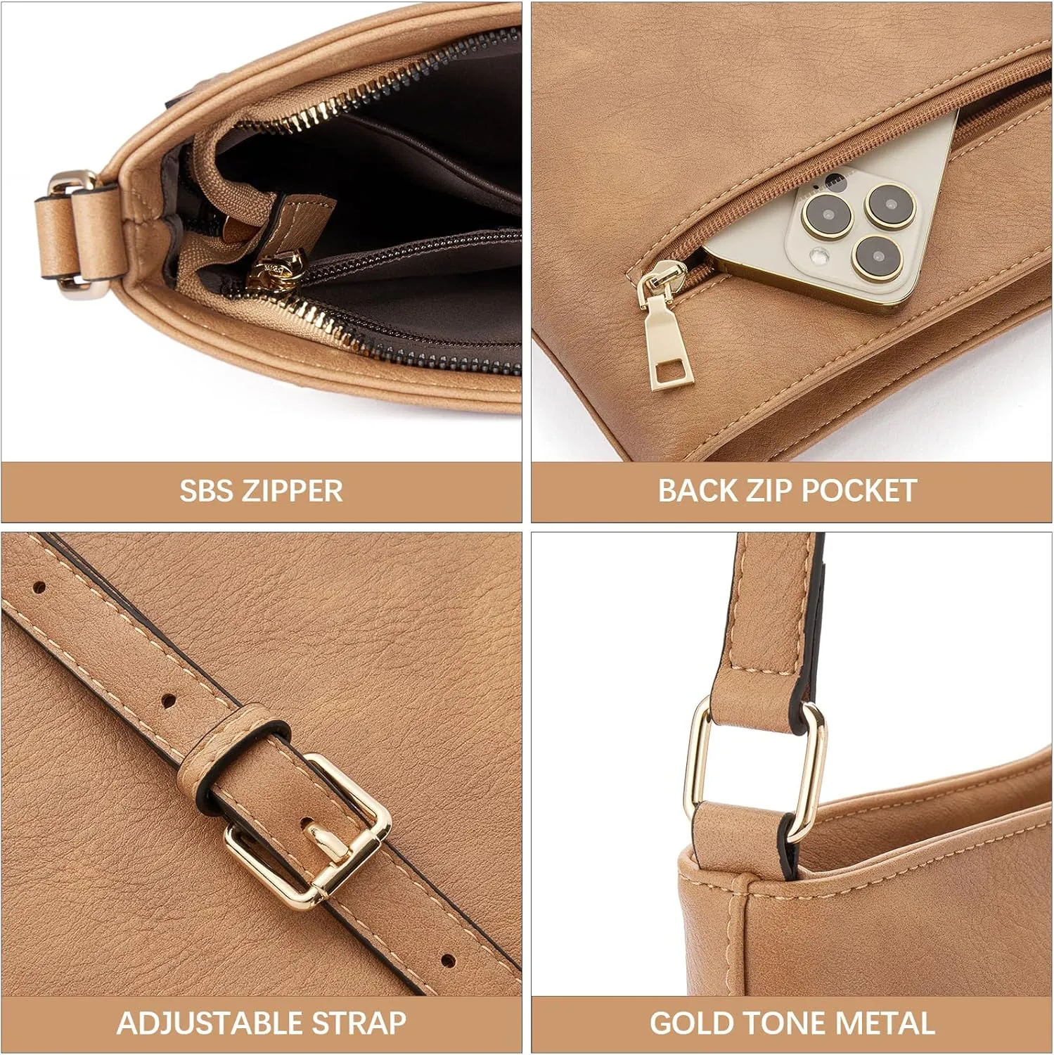 BOSTANTEN Crossbody Bags Purses for Women Trendy Soft Vegan Leather Shoulder Handbags with Adjustable Strap Zipper Pocket