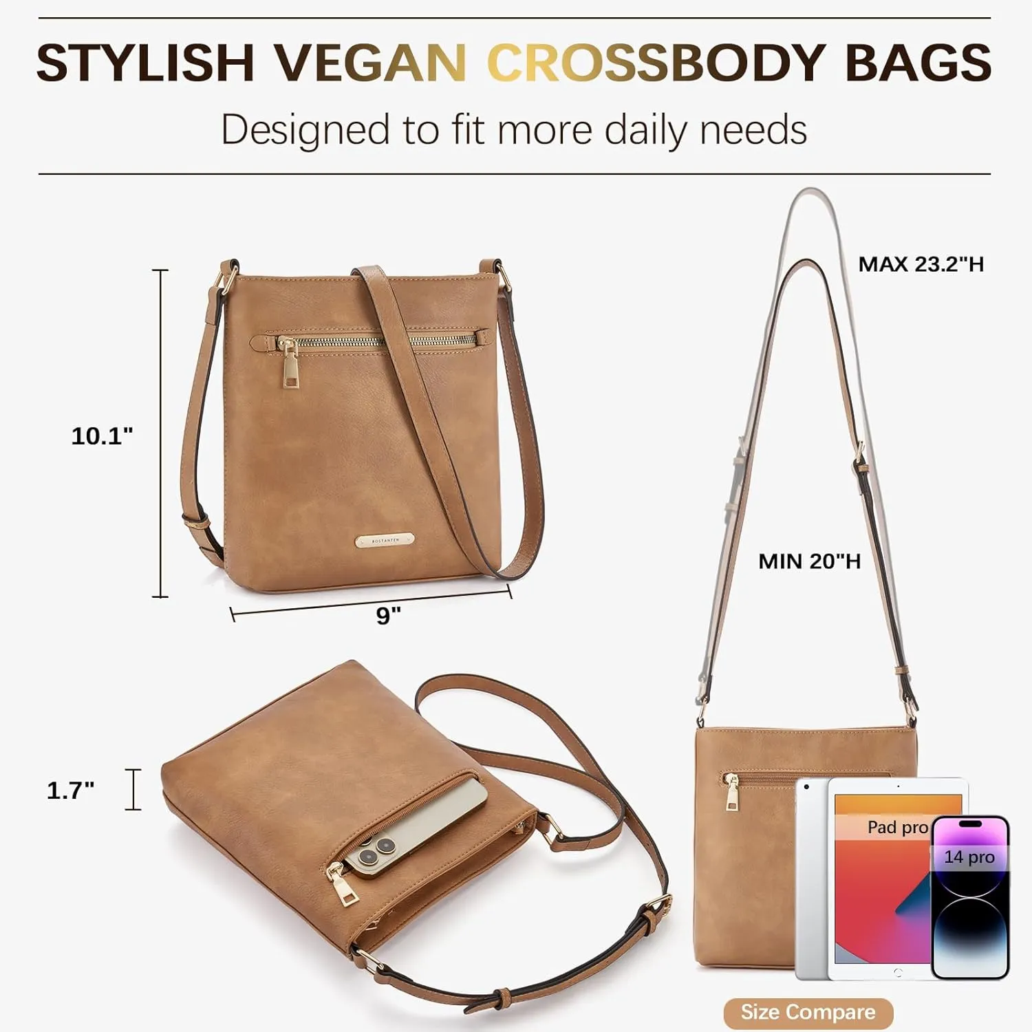 BOSTANTEN Crossbody Bags Purses for Women Trendy Soft Vegan Leather Shoulder Handbags with Adjustable Strap Zipper Pocket