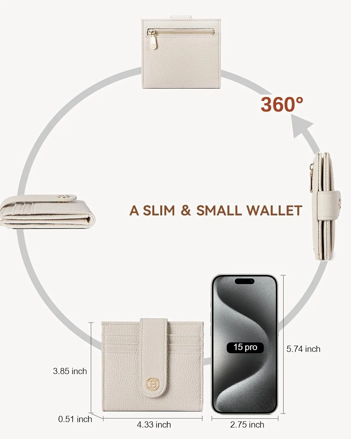 BOSTANTEN Slim Wallet for Women Small RFID Blocking Credit Card Holder Leather Bifold Wallets with Zipper Coin Pocket Beige