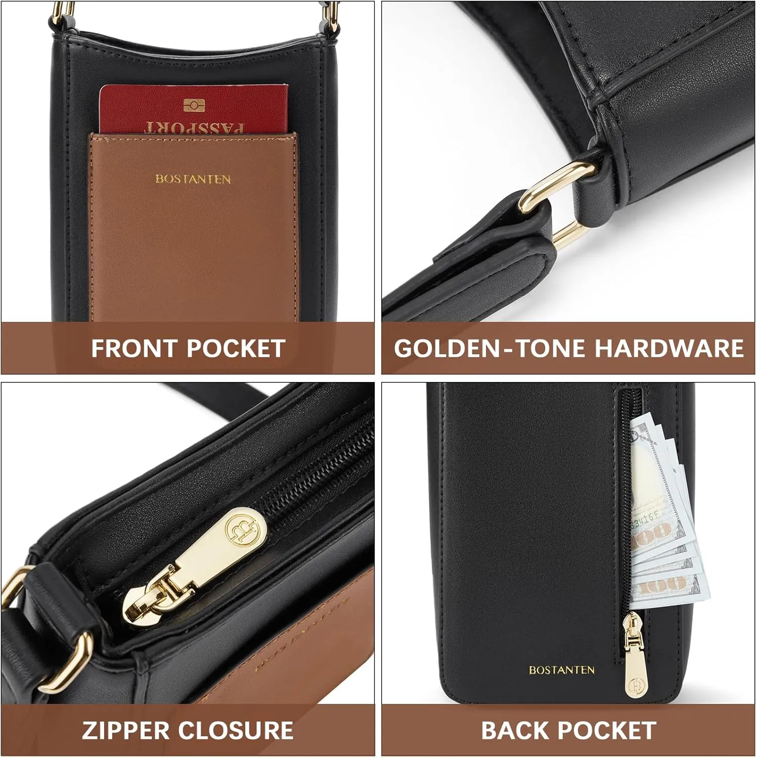 BOSTANTEN Small Crossbody Bags for Women Cell Phone Purse Leather Wallet Handbags with Card Slots