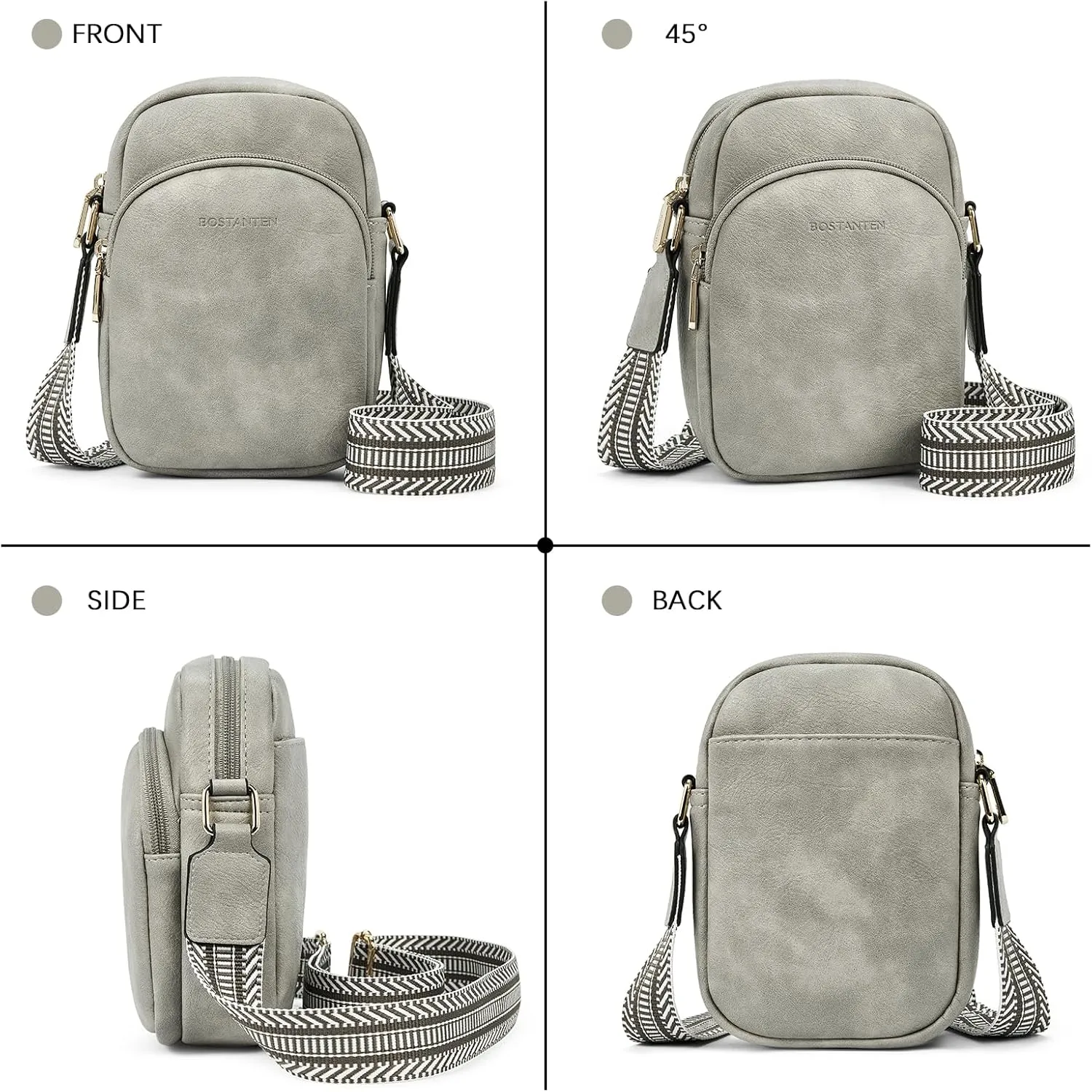 BOSTANTEN Small Crossbody Bags for Women Designer Zip Cell Phone Purse Shoulder Handbags Wallet with Card Slots