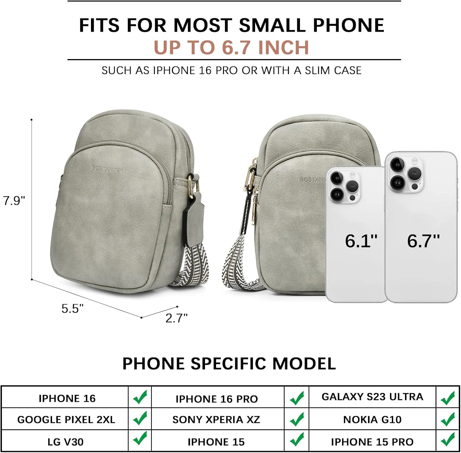 BOSTANTEN Small Crossbody Bags for Women Designer Zip Cell Phone Purse Shoulder Handbags Wallet with Card Slots
